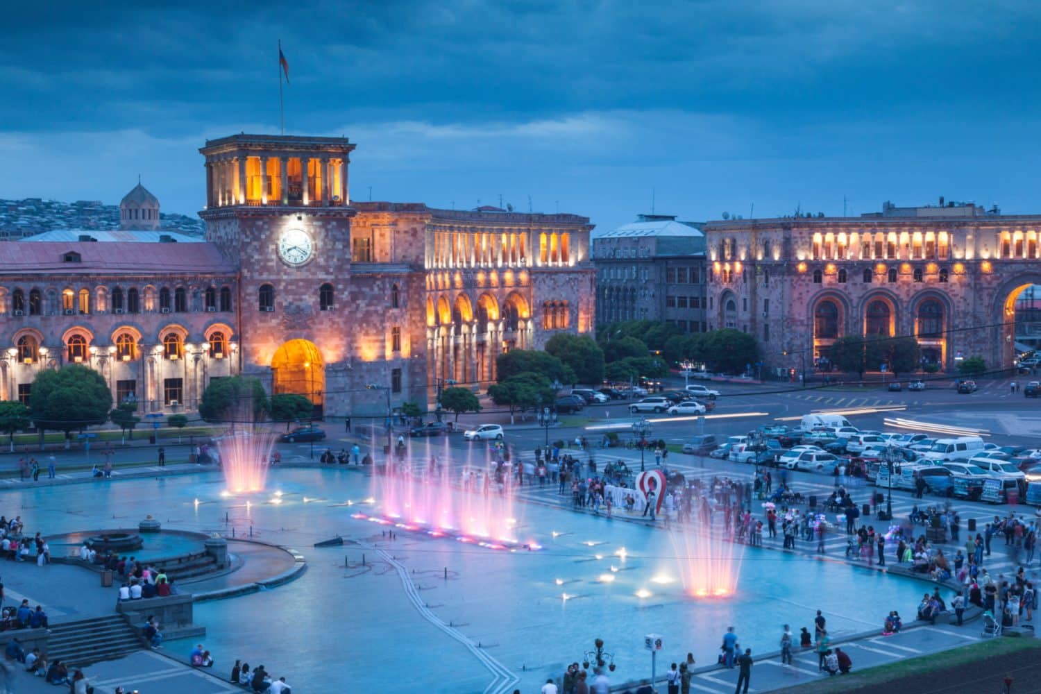 Armenia, Yerevan,  Republic Square, dancing fountains, dusk 11